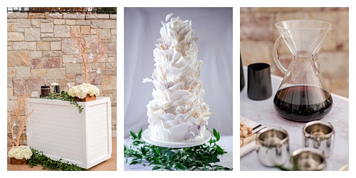Winter splendor wedding photos, details, cake, coffee bar