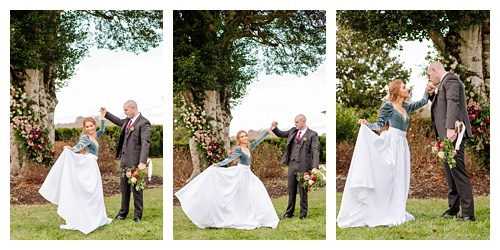 country traditional wedding photo, pink florals 