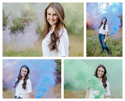 senior girl photography session, smoke bomb session 