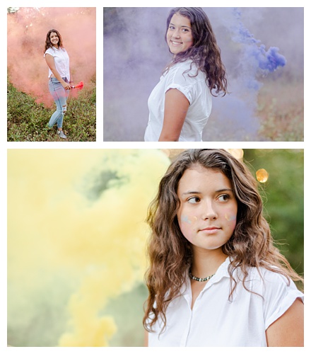 senior girl photography, smoke bombs