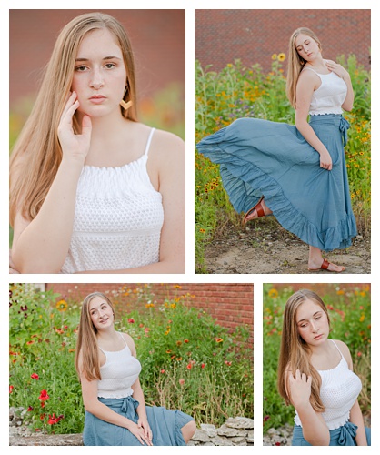 senior girl photography in a flower field