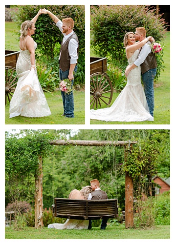 Elopement wedding portraits, dancing and sitting on a swing 