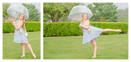 senior girl photography, pointe/ ballet dance, dancing in the rain 