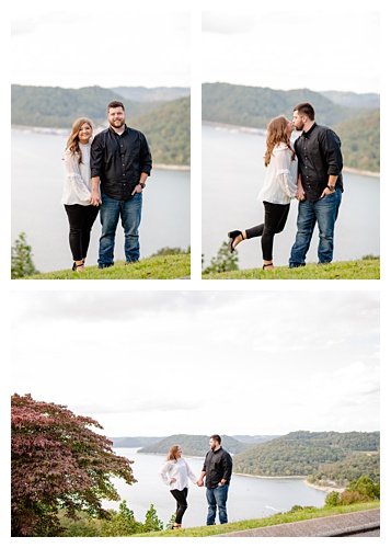 fall engagement photos, mountains, water