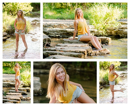 senior girl photos, rocks and water