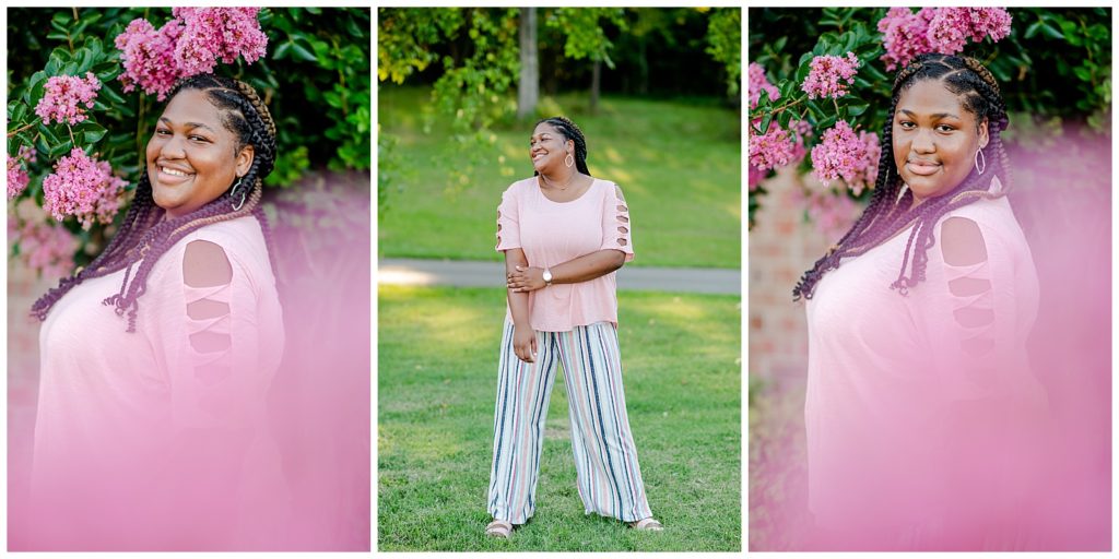 senior girl photos, with pink flowers