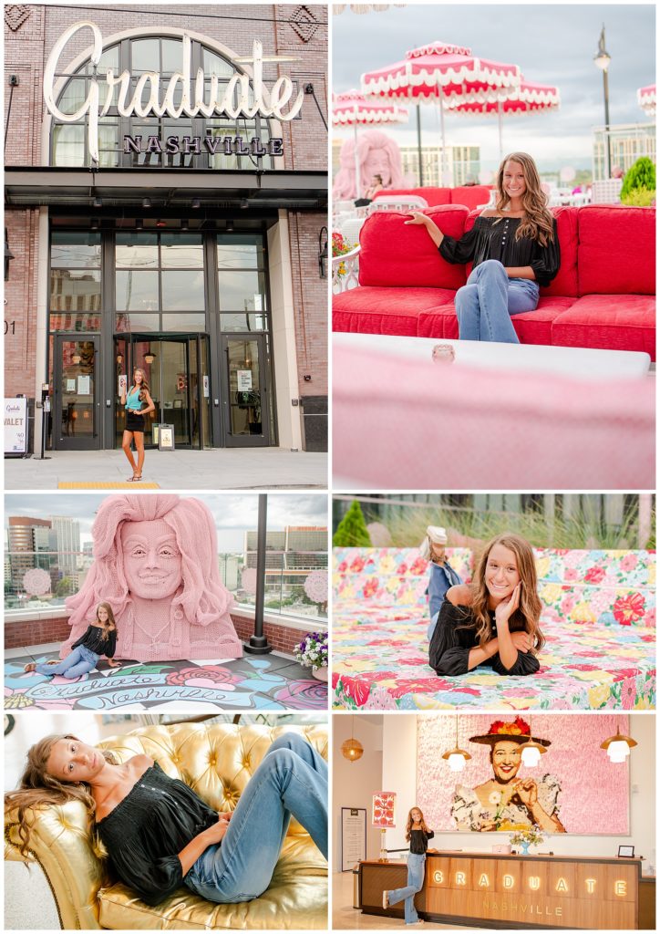 senior girl photos, Downtown Nashville, Graduate Hotel 