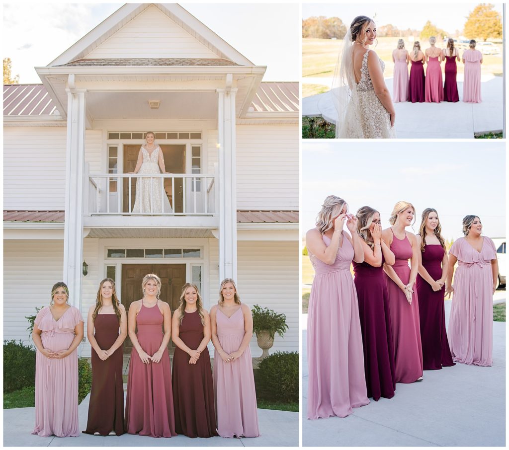 first look/ reveal with bridesmaids