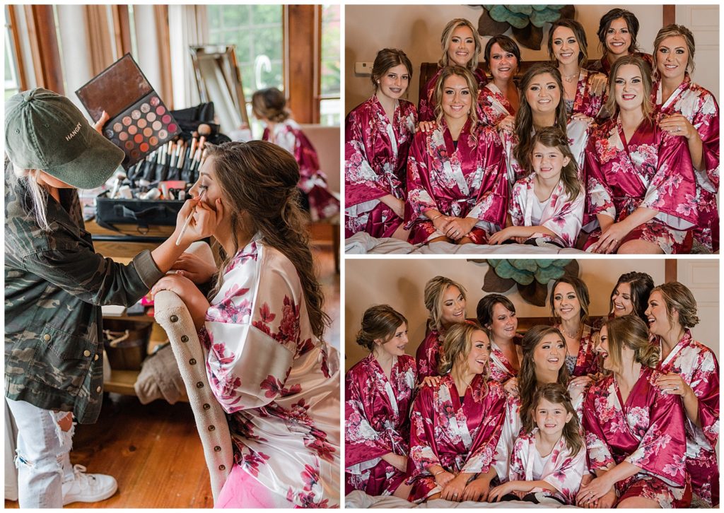 bridal party getting ready, in matching robes | Salt Box Inn venue | Cookeville, TN