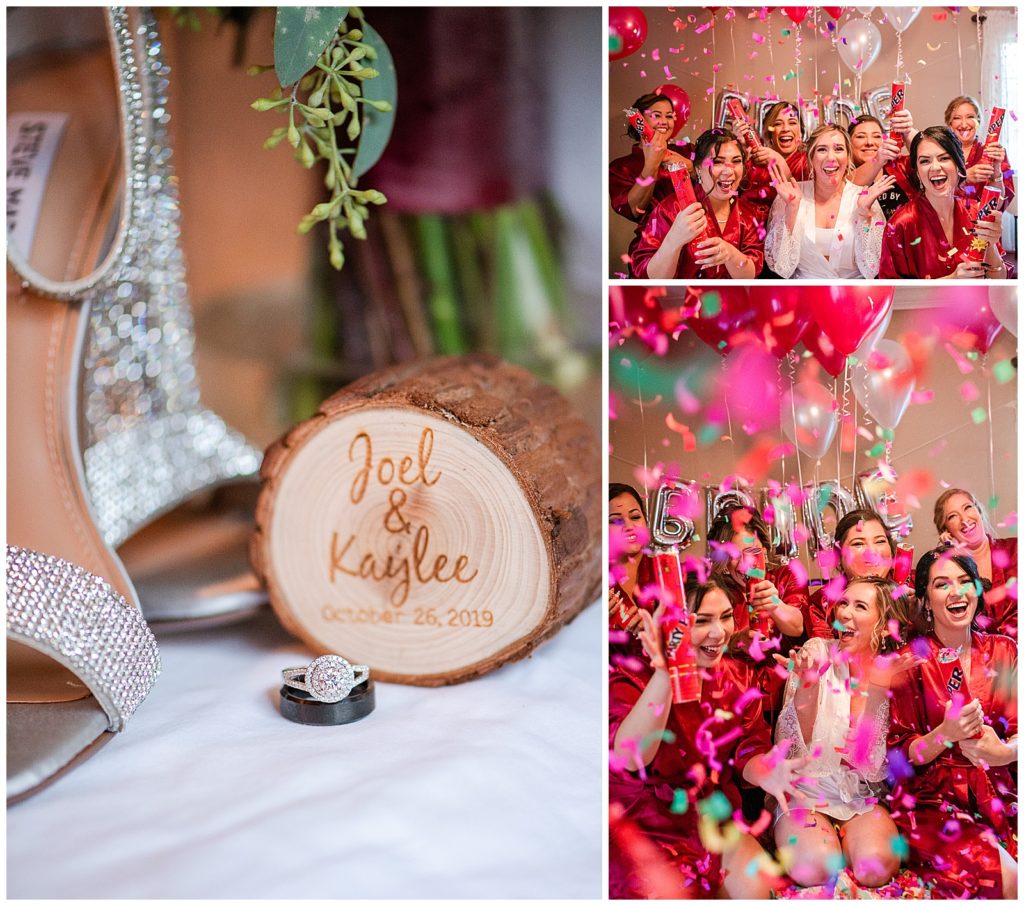 Getting ready in the bridal suite and fun with confetti at Newton's Bend Farm in Cookeville, TN 