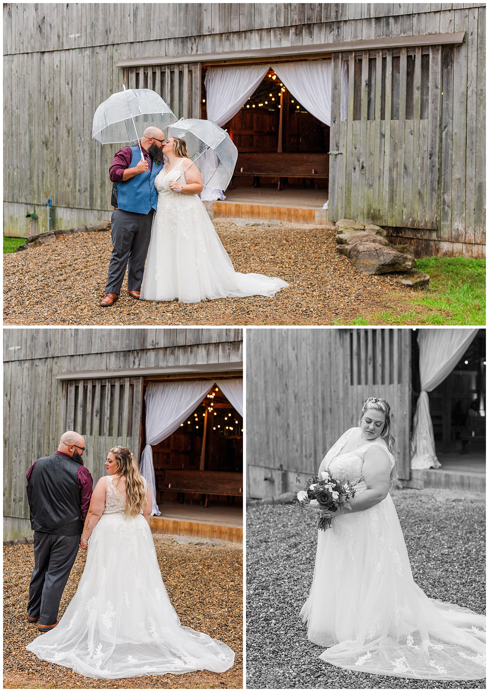 rainy wedding bride and groom portraits