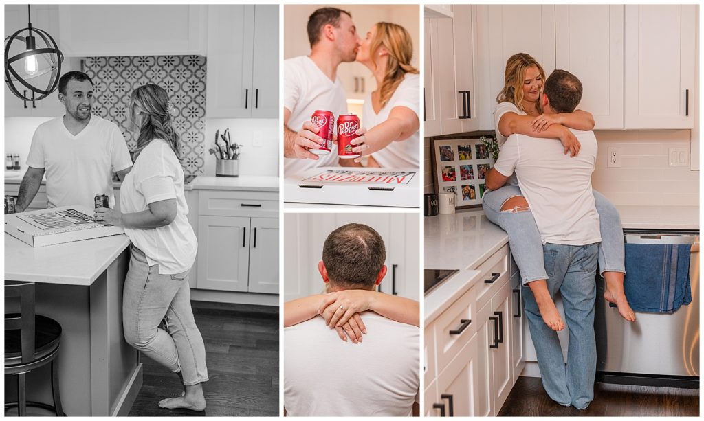 Nashville, TN in home engagement session | Pizza and Dr Pepper | Photography by Michelle