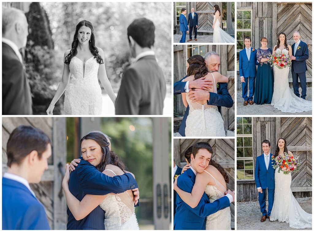 Spring Wedding at Meadow Hill Farm |  Bride with dad and brother first look