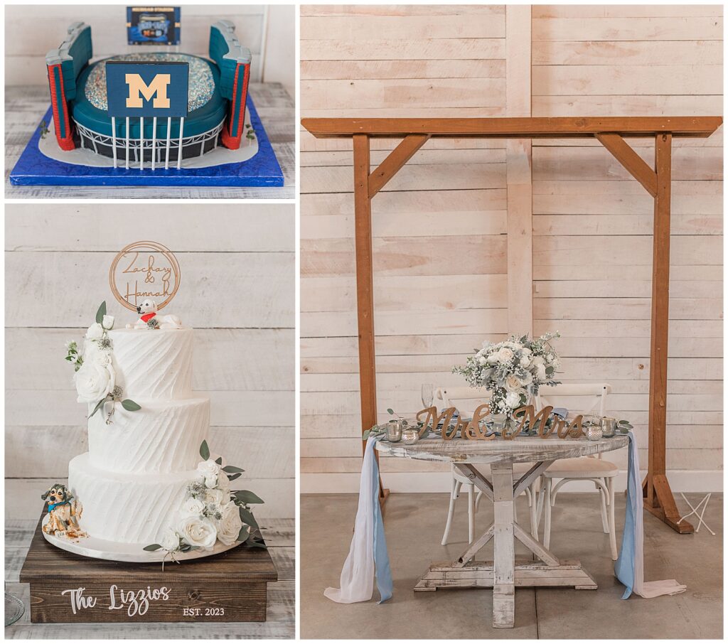 Dusty blue wedding at The White Dove Barn | cake photos