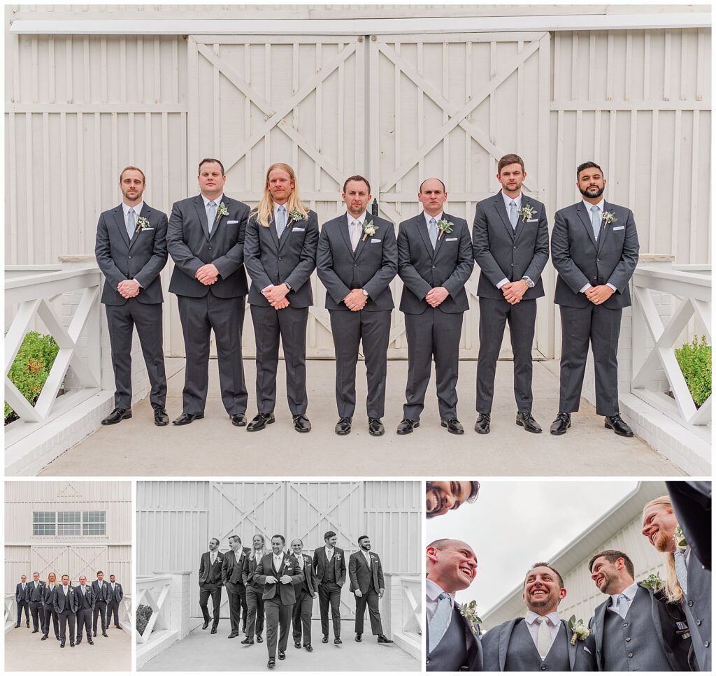 Dusty blue wedding at The White Dove Barn | groom and groomsmen