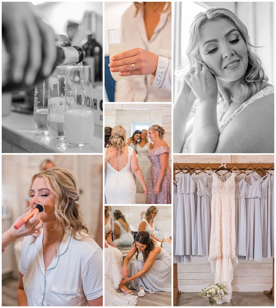 Dusty blue wedding at The White Dove Barn | bride getting ready