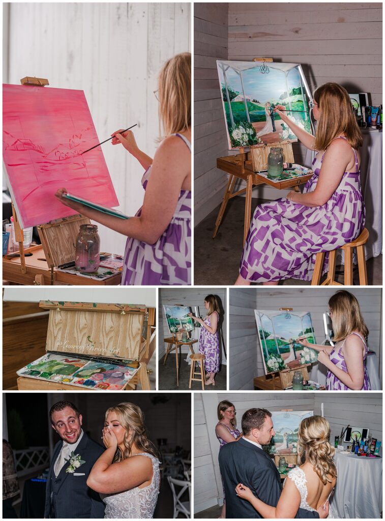 Dusty blue wedding at The White Dove Barn | LIVE painting reception photos