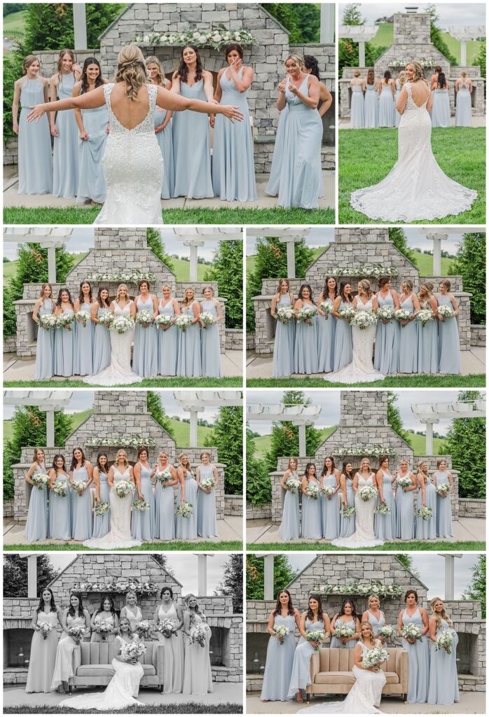 Dusty blue wedding at The White Dove Barn | bride and bridesmaids