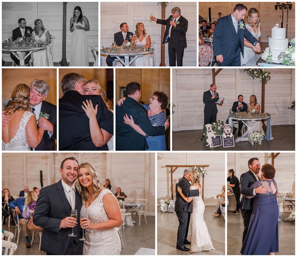 Dusty blue wedding at The White Dove Barn | reception photos