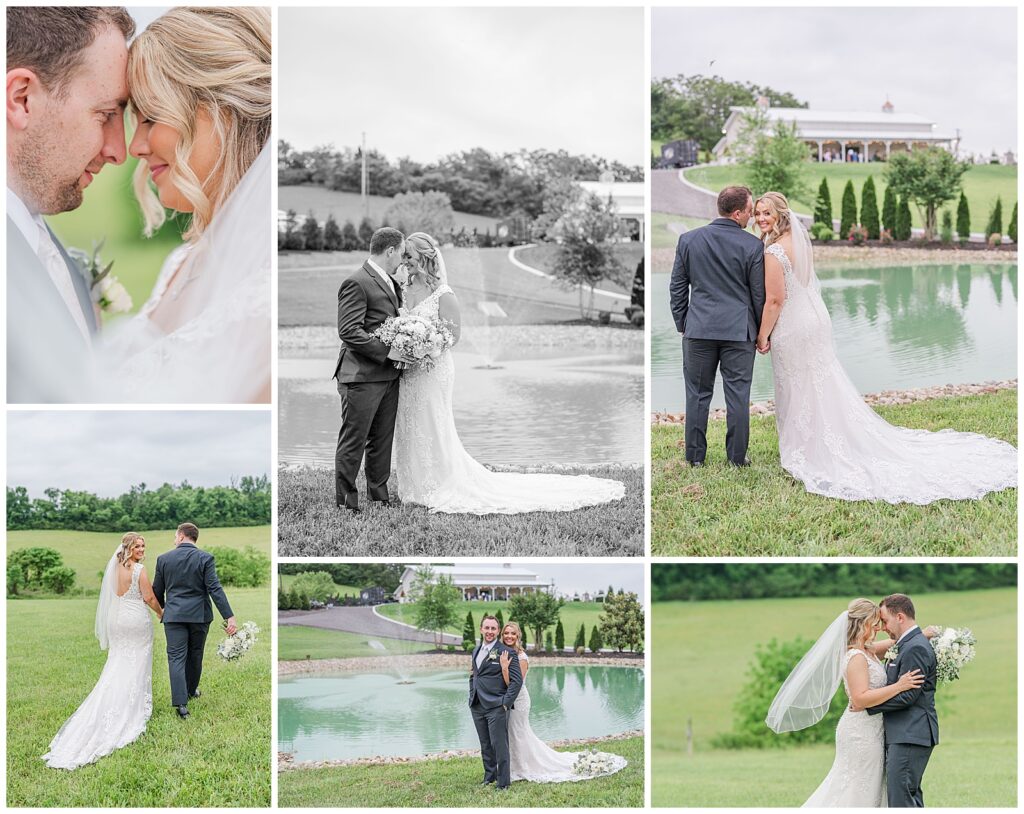 Dusty blue wedding at The White Dove Barn | bride and groom photos