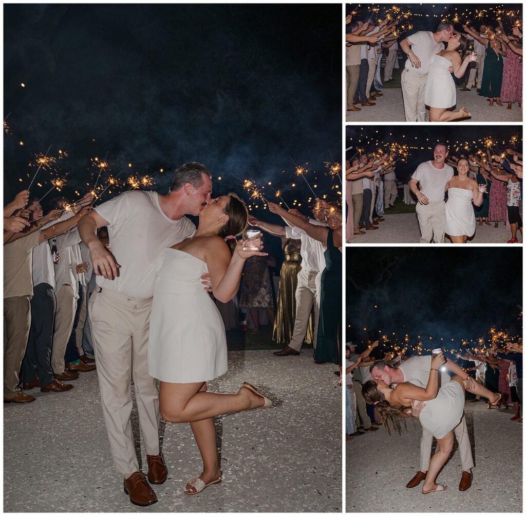 Destination wedding in Charleston, SC | The River House at Lowdnes Grove | Reception Photos | Sparkler Exit