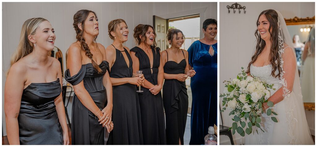 Fall wedding at The Wedding Woods | Photography by Michelle | bridesmaids first look photos