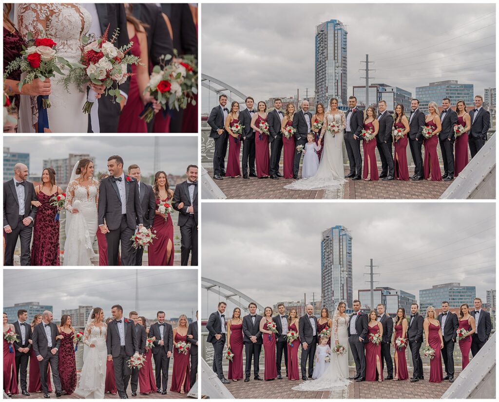 Elegant wedding at The Bell Tower | Nashville, TN | Bridal Party photos at The Pedestrian Bridge