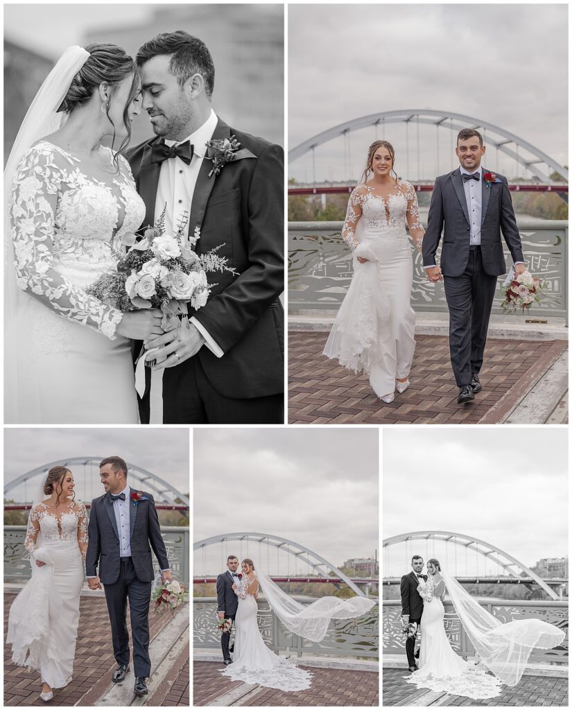 Elegant wedding at The Bell Tower | Nashville, TN | Portraits at The Pedestrian Bridge