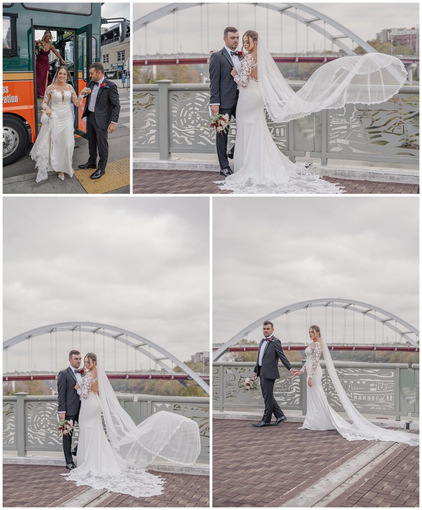 Elegant wedding at The Bell Tower | Nashville, TN | Portraits at The Pedestrian Bridge