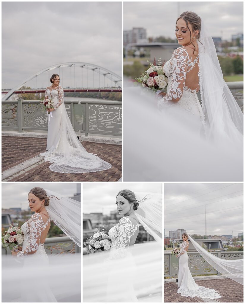 Elegant wedding at The Bell Tower | Nashville, TN | Portraits at The Pedestrian Bridge