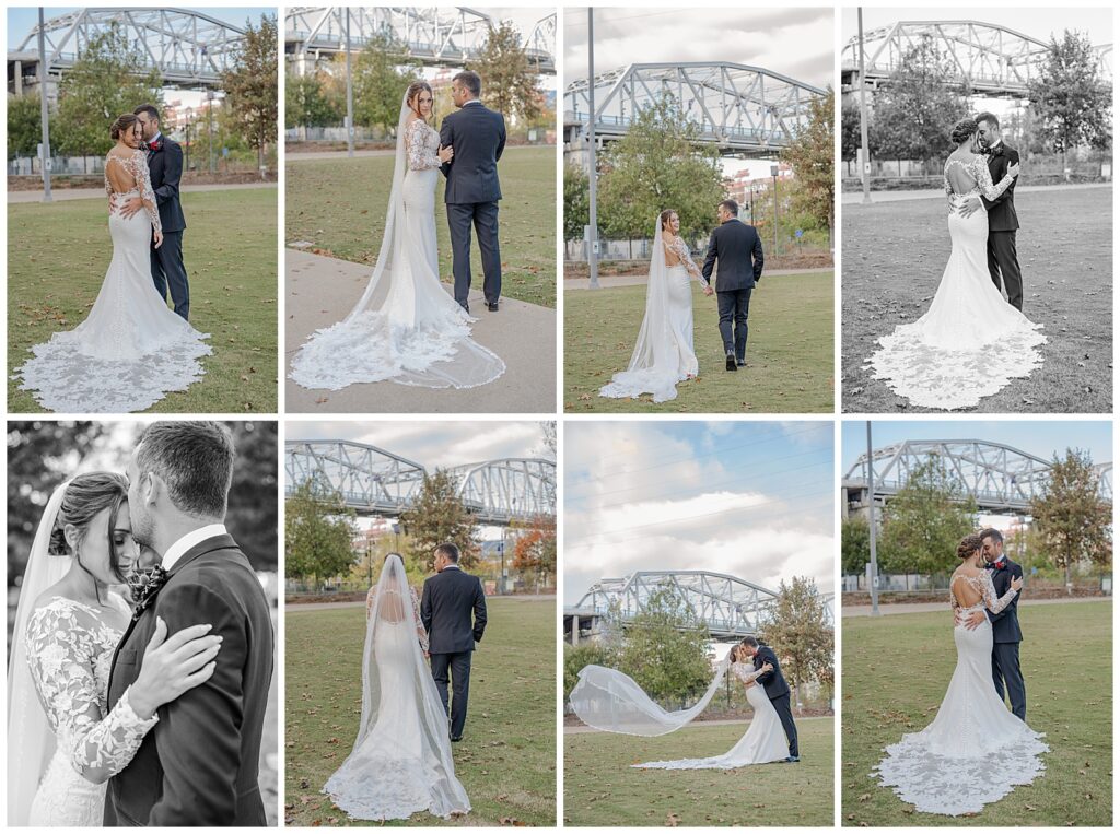 Elegant wedding at The Bell Tower | Nashville, TN | Bridal Party photos under The Pedestrian Bridge