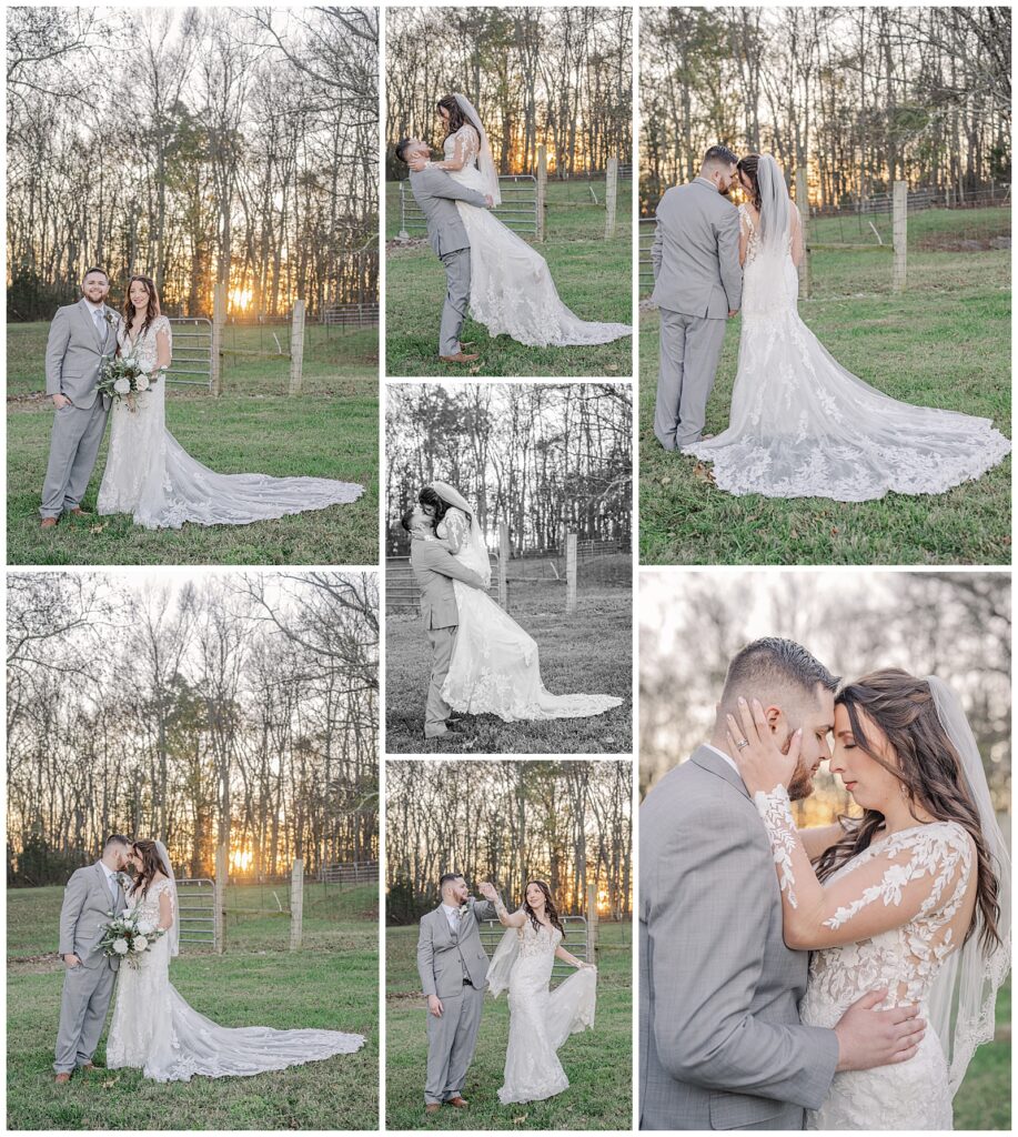 Fall wedding at Twisted Cedar Farms | Lebanon, TN | Photography by Michelle | Bride and groom sunset portraits