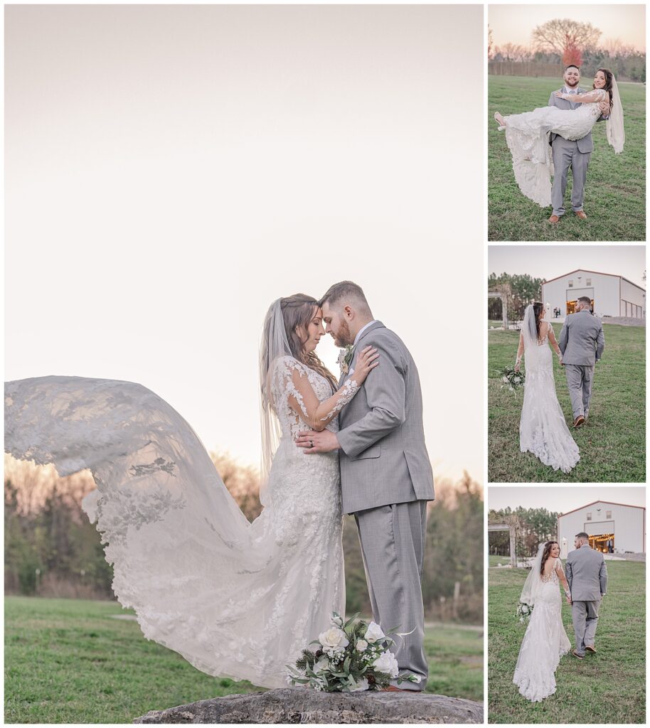 Fall wedding at Twisted Cedar Farms | Lebanon, TN | Photography by Michelle | Bride and groom sunset portraits